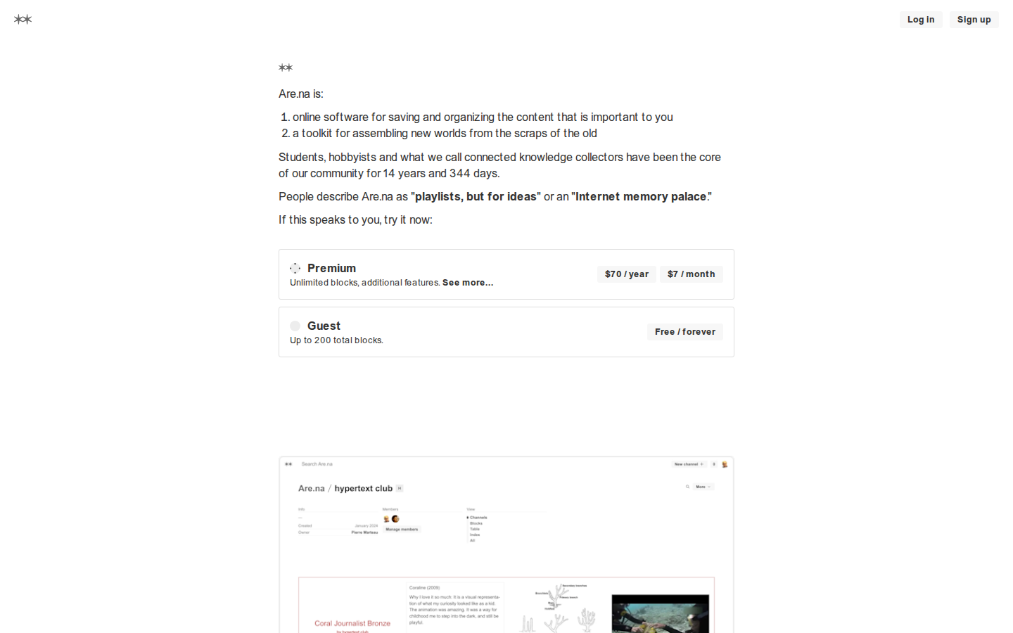 Are.na tokens reference screenshot